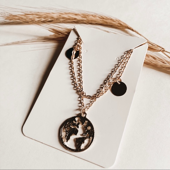 Gold Dainty Layered World Necklace - Picture 2 of 2